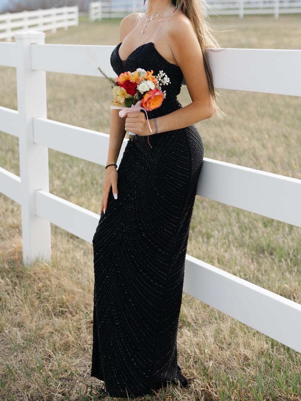 Windsor Black Strapless Rhinestone Maxi Dress